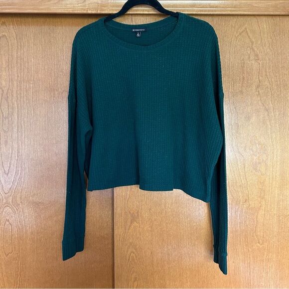 Beyond Yoga Brushed Up Cropped Waffle Knit Pullover in Green Size XL - Picture 1 of 7